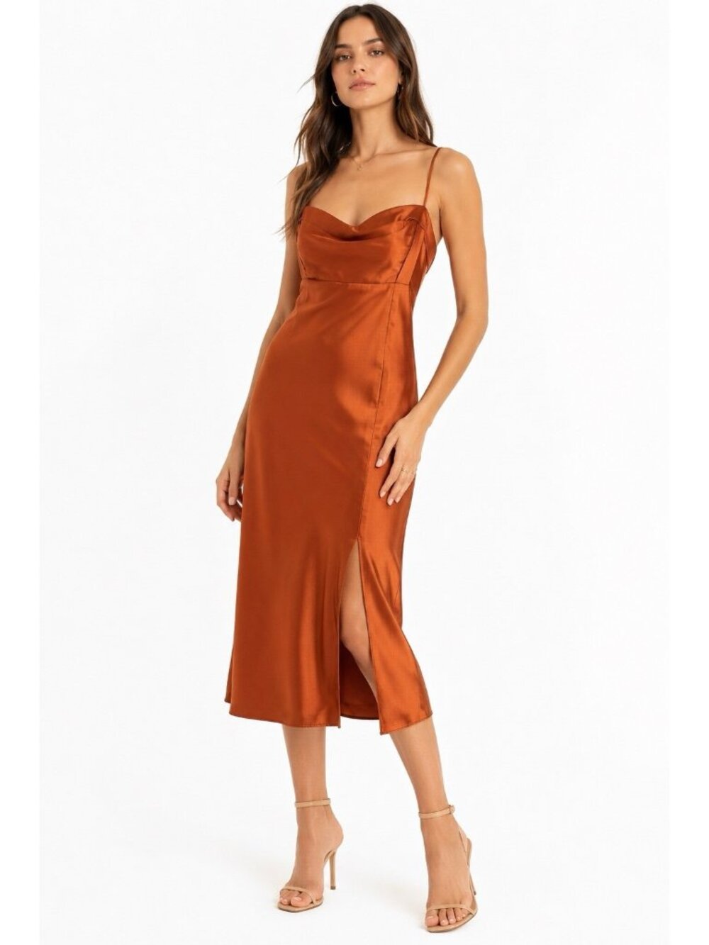 ABERCROMBIE & FITCH midi slip dress copper satin SP petite date night evening